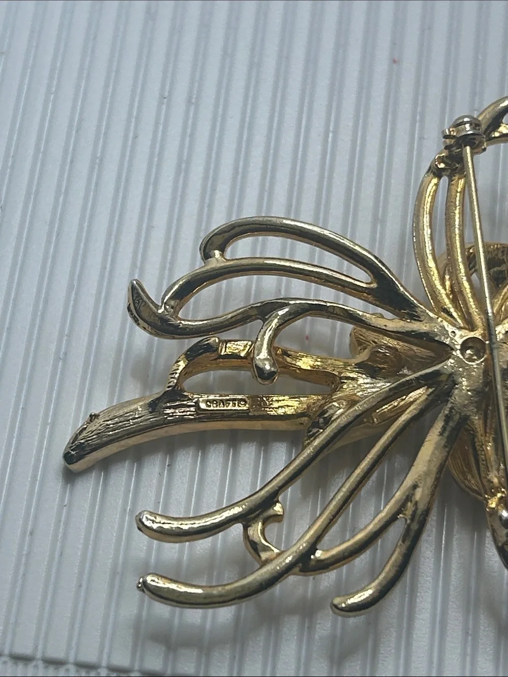 Gold and Silver Ribbon Bow Brooch with Crystals